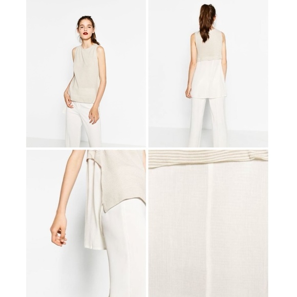ZARA Asymmetric Hem Contrast Fabric Sleeveless Top - Picture 5 of 9